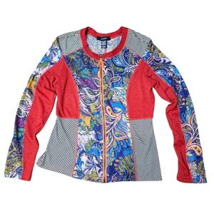 Kaktus Zip Up Cardigan‎ Sweater Jacket M Patchwork Paisley Stripe Boho Artsy M